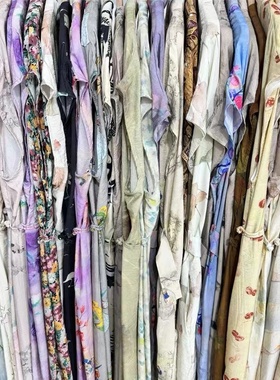 18395民族风天丝麻印花立领改良旗袍裙内包边斜襟侧盘扣收腰长裙