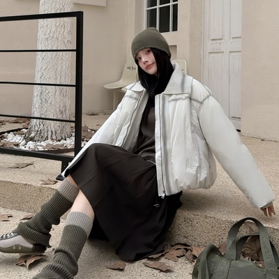 针织大翻领小个子短款羽绒服外套