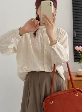 21155春季新款甜美重工花朵刺绣立领衬衫减龄休闲百搭衬衣上衣女