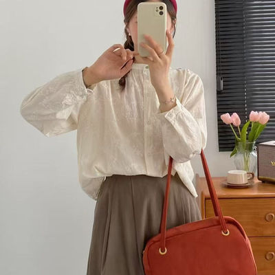 刺绣立领衬衫减龄休闲衬衣上衣女