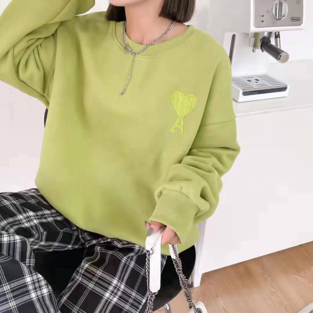 7349同色爱心刺绣不起球加绒内胆全棉卫衣圆领长袖宽松套头上衣女