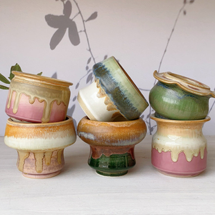 拇指盆多肉花盆 小老桩控型透气陶泥复古景德镇手工盆