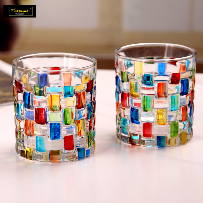 弗莱文茨彩绘玻璃杯藤编