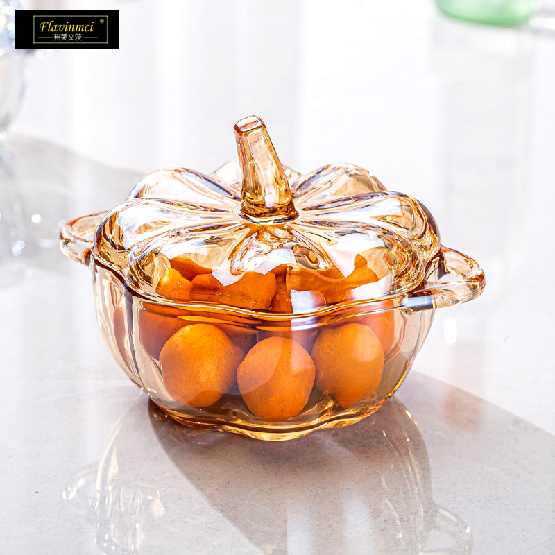 加厚欧式透明玻璃糖果缸带耳圆形南瓜盅带盖喜糖缸厨房干果零食罐