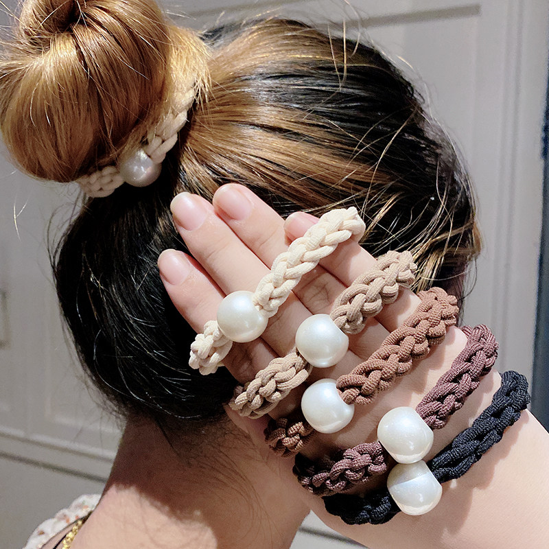韩国珍珠麻花辫高弹力加粗皮筋女扎头发绳简约不伤发扎马尾发圈