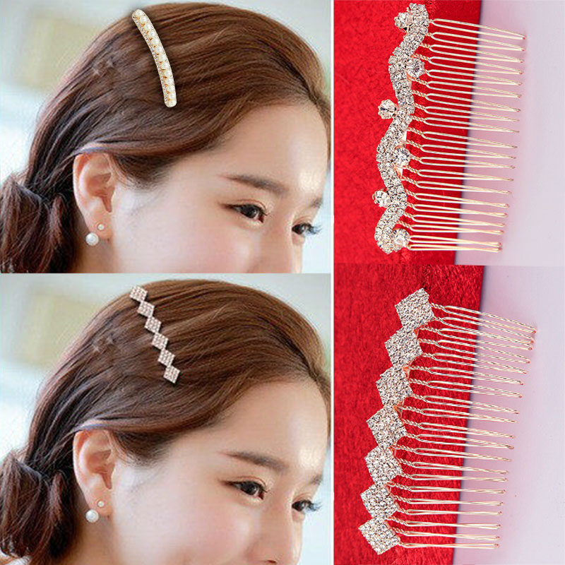 韩国水钻宽边发卡插梳刘海发梳韩版盘发边夹顶夹小饰品女发饰包邮