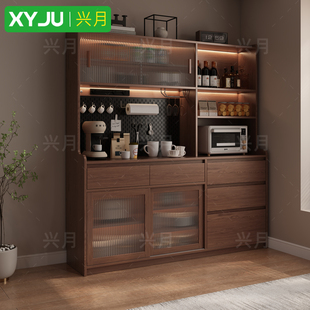 定制实木餐边柜现代简约 家用靠墙一体储物柜厨房酒柜茶水碗柜
