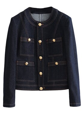 蓝色圆领小香风牛仔短款外套2025新款女春秋高级感复古宽松气质