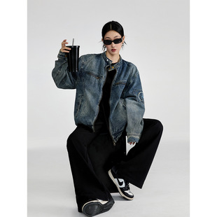 美式 复古做旧宽松牛仔外套情侣2026设计感中性小众牛仔衣夹克上衣