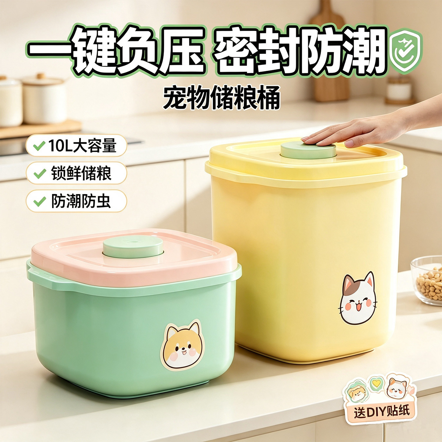 猫粮储存桶密封桶猫粮桶狗粮桶宠物储粮桶防潮猫咪粮食20斤负压罐图片
