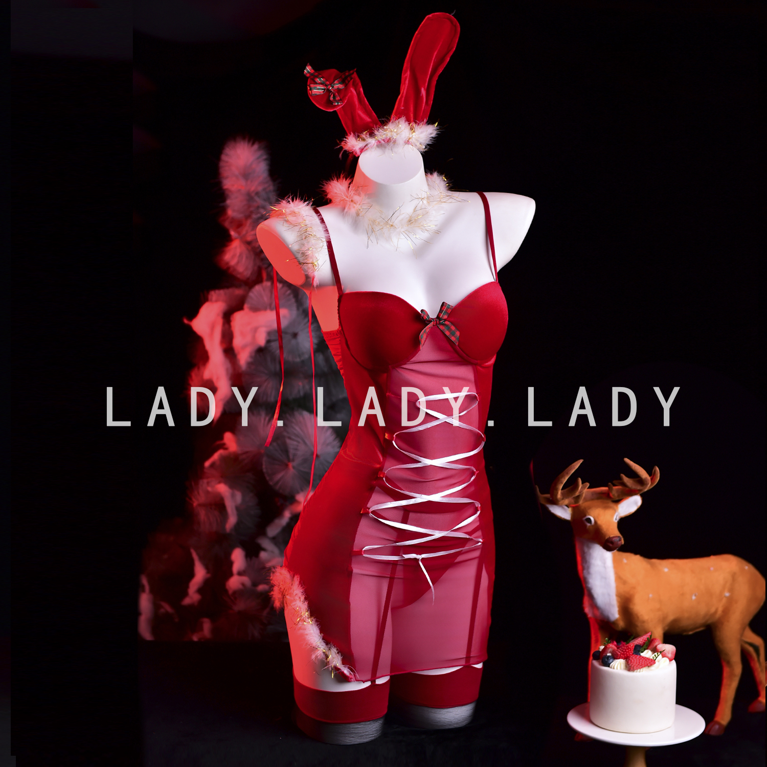 Lady性感睡裙圣诞节服装红色战袍新年制服兔女郎纯欲穿搭qqny内衣
