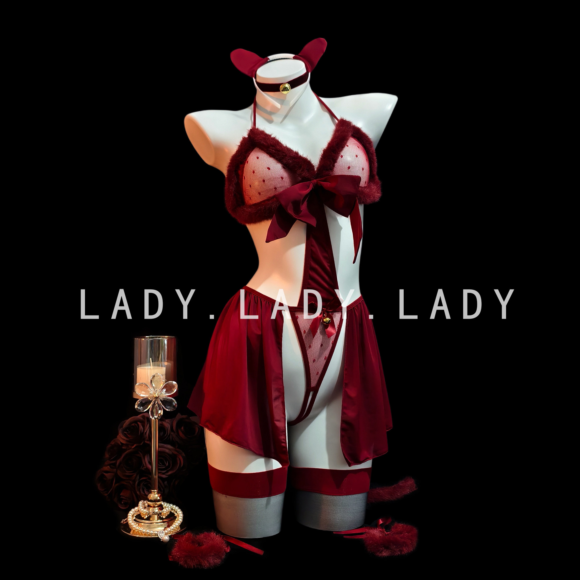 Lady猫女郎制服套装连体情趣圣诞节红色战袍万圣节内衣qqny女