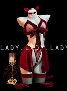 Lady猫女郎制服套装连体情趣圣诞节红色战袍万圣节内衣qqny女