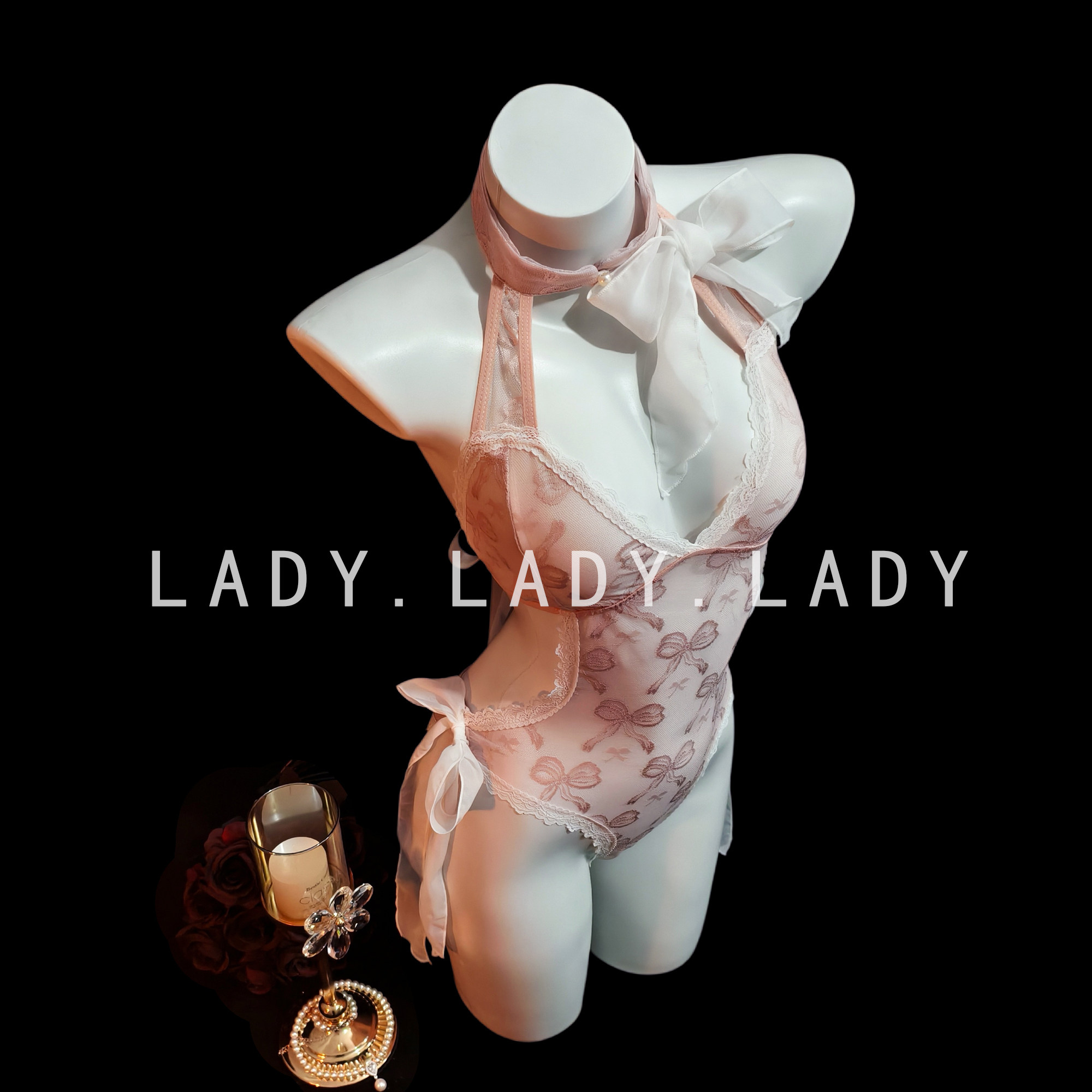 Lady性感绑带纯欲风连体衣趣味睡衣挂脖透视蕾丝情趣qqny内衣女