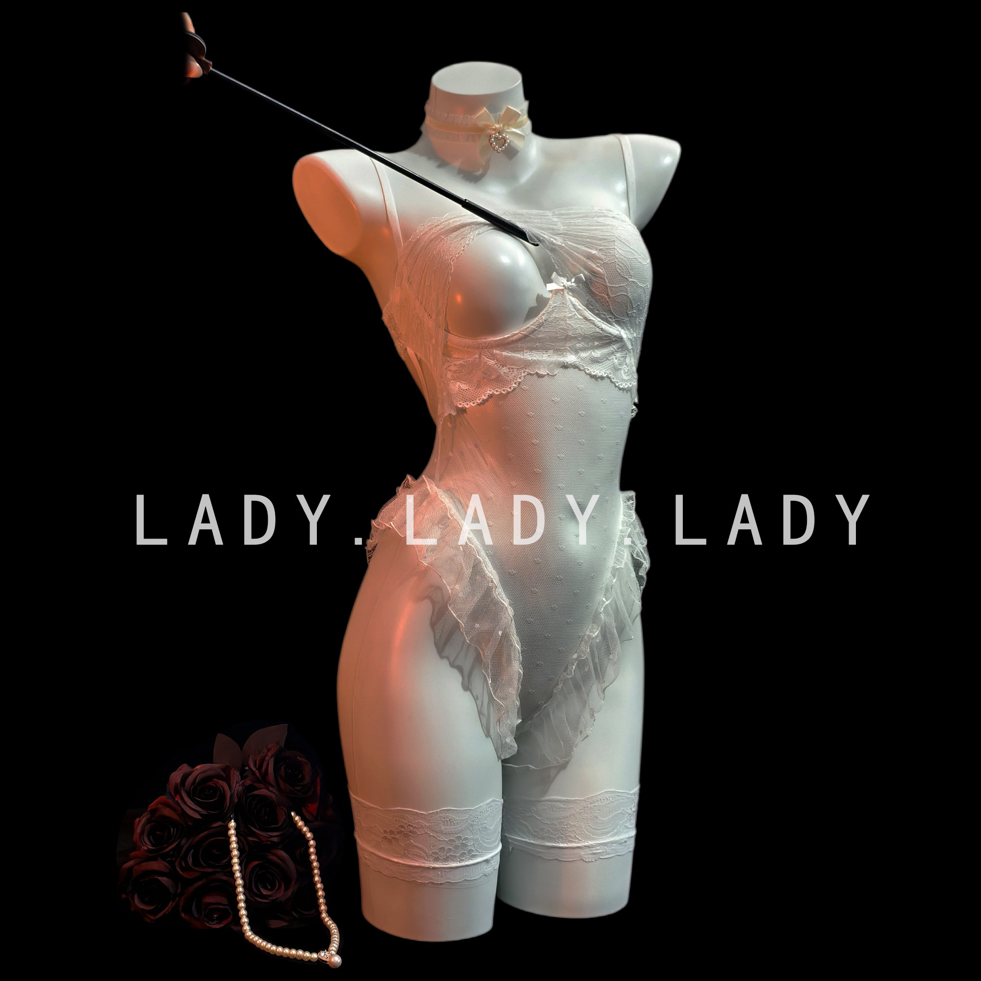 Lady情趣性感蕾丝连体衣带钢托约会战袍小胸制服纯欲qqny诱惑内衣