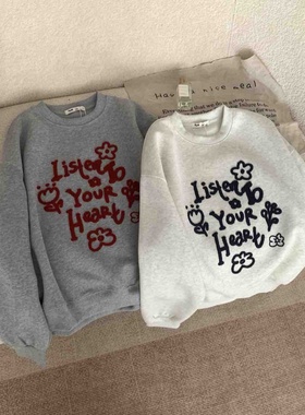 26年春款东大门小个子女生短款卫衣毛巾绣小花宽松上衣百搭韩女生