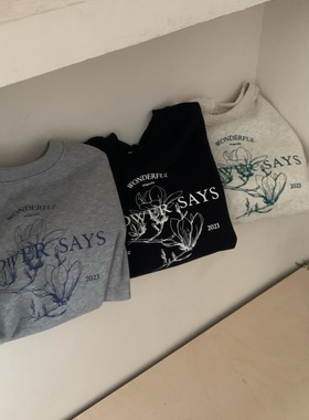 韩系25年冬款 加绒花朵小个子女生短款卫衣宽松女士上衣长袖t韩版