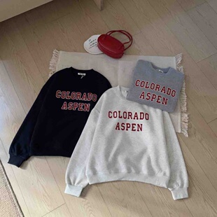 韩系26春新款小版刺绣字母短款女生圆领卫衣百搭宽松女士上衣长袖