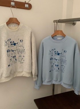 韩国25年冬柔软婴儿绒女士短款加绒卫衣 宽松韩版圆领长袖小个子t