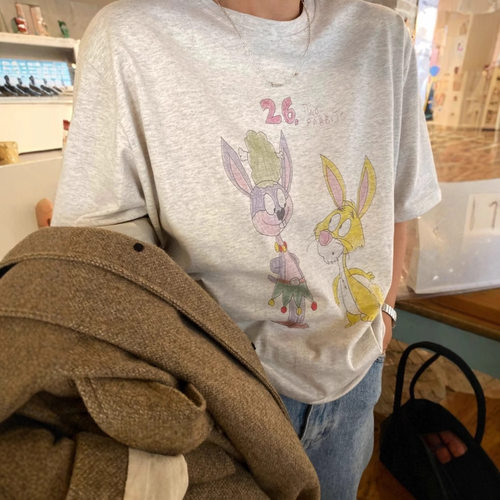 韩国潮牌韩版东大门eun同款兔子印花宽松休闲短袖圆领T恤女上衣