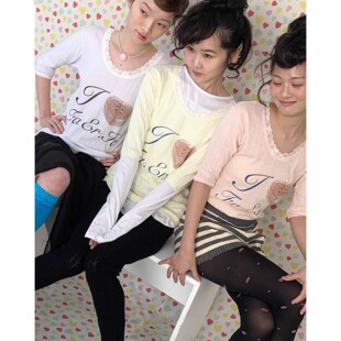 现货热门faerie F.E.E.S韩国品牌小众设计3色蕾丝拼接修身中袖