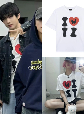 罗渽民朴志晟同款韩国潮牌ITZAVIBE猫咪爱心印花短袖t恤男女情侣