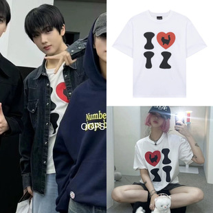 罗渽民朴志晟同款韩国潮牌ITZAVIBE猫咪爱心印花短袖t恤男女情侣