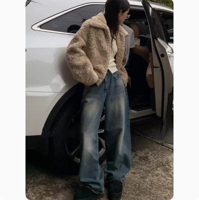 韩版aespa柳智敏同款直筒牛仔裤