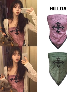 现货权恩妃同款韩国代购HILLDA设计品牌辣妹风十字架背心丝巾抹胸