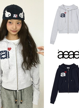 现货！aeae韩国设计师品牌学院风字母爱心印花短款连帽卫衣外套女