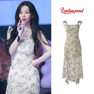 现货~loulouseoul柳智敏同款韩国代购荷叶边碎花吊带裙连衣裙女