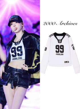 韩国潮牌金玟庭同款2000archives韩版球衣风拼色长袖T恤女上衣