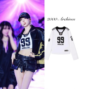 韩国潮牌金玟庭同款2000archives韩版球衣风拼色长袖T恤女上衣