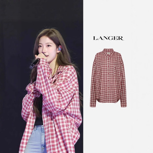 韩国潮牌中村一叶同款大灯家宽松韩系风休闲格子衬衫外套