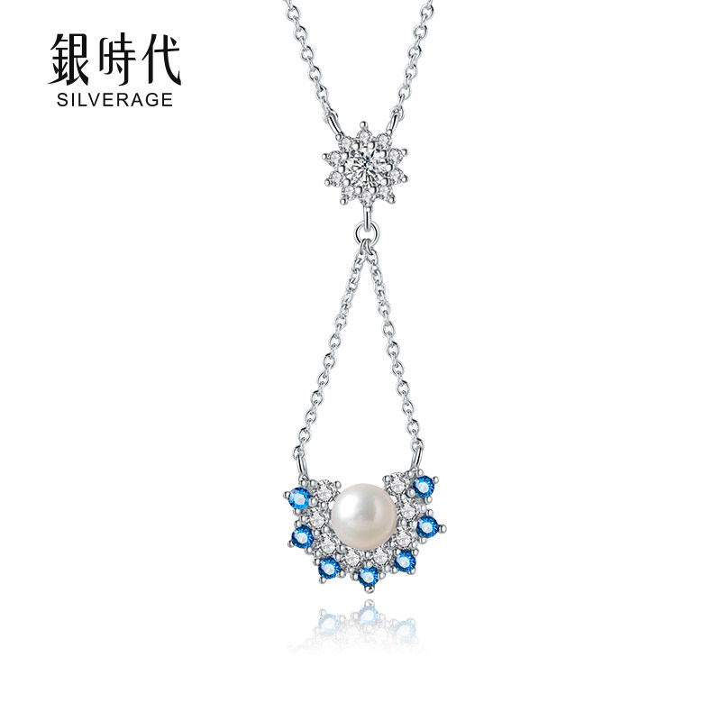 银时代珍珠锆石项链太阳花轻奢吊坠水滴款式个性时尚简约2022新款