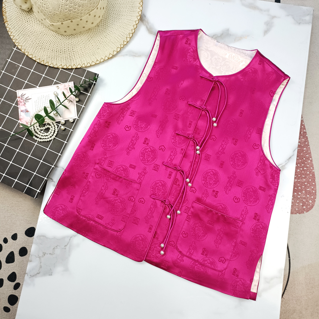 新中式优雅减龄醋酸提花开衫马甲