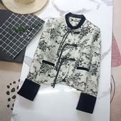 霓裳羽衣 拼接短外套女 立领盘扣中式 复古优雅甜美 白色国风提花