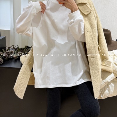 长袖圆领纯棉宽松T恤女