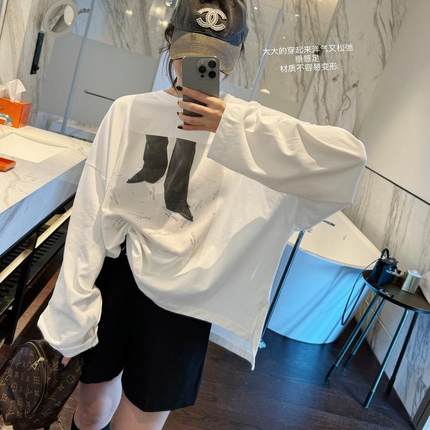 智研 韩国进口100%棉｜宽松大版洋气白色中长款休闲印花t恤