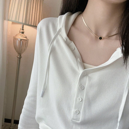 智研 韩国进口100%｜不过时白色纯色连帽巨百搭大弹力打底外穿t恤