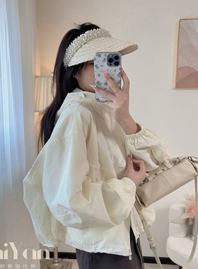 智研 韩国进口100%｜淡奶油色新款连帽淡奶油色冲锋衣外套休闲