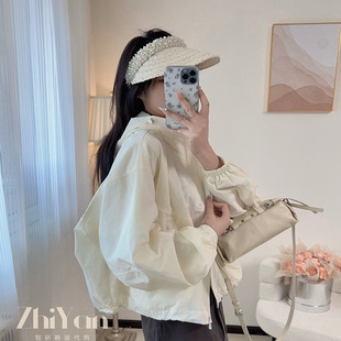 智研 韩国进口100%｜淡奶油色新款连帽淡奶油色冲锋衣外套休闲