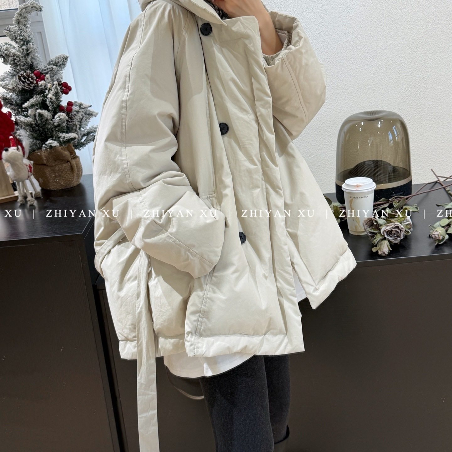 ZHIYANXU冬季鹅绒羽绒服米色
