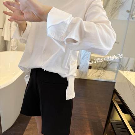 智研 韩国进口100%棉｜衬衫袖可翻边设计长袖t恤混搭单穿百搭神器