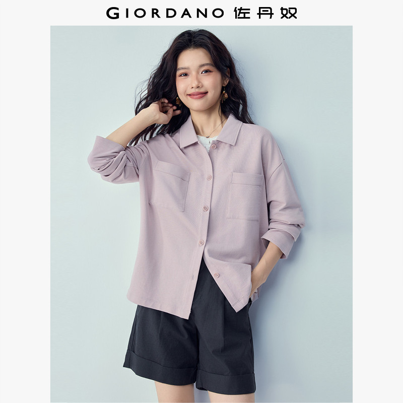 佐丹奴外套女2026年春季新款纯棉双口袋宽松翻领卫衣开衫05376462