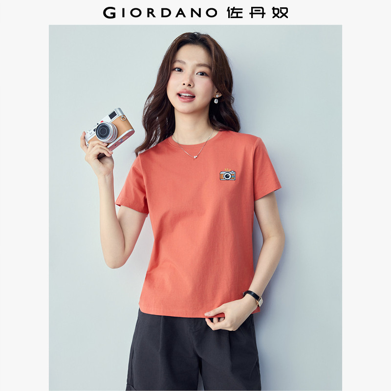 佐丹奴短袖t恤女夏季新款纯棉体恤衫小刺绣圆领休闲上衣13324321