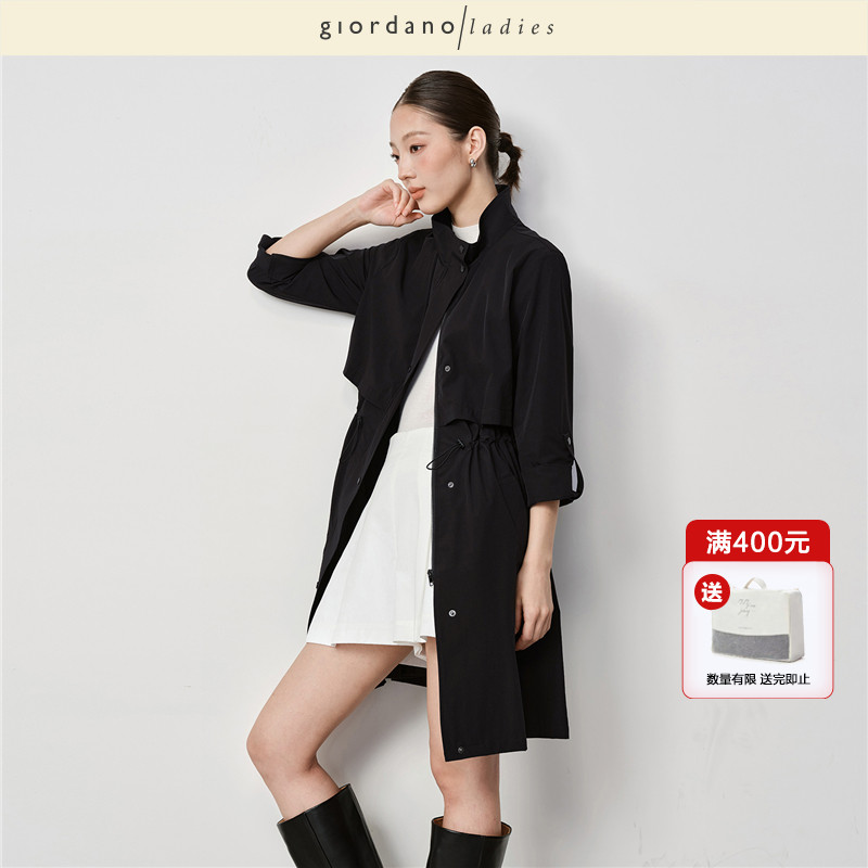 GL2026春季新款防风外套女装老钱风立领可束腰中长款风衣02375518