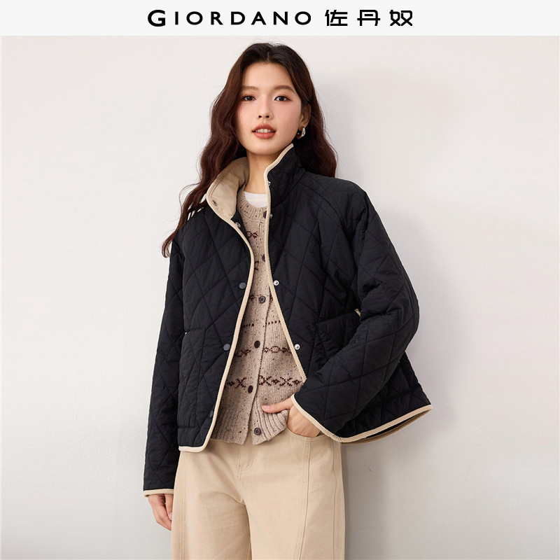 Giordano立领宽松棉衣外套撞色图片