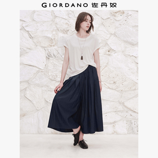 松紧腰休闲七分裤 设计师款 仿牛仔阔腿裤 女夏季 18425512 佐丹奴裙裤