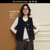 设计师款 佐丹奴2026年春季 斜门襟明线圆领牛仔马甲外套女18376503